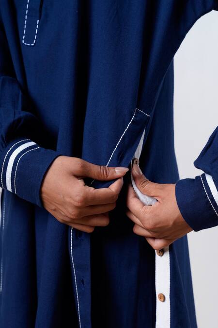 Madder Much Blue Cotton Collared Indigo Handloom Kurta And Pant Set at Aza Fashions Madder Much_Blue Cotton Collared Indigo Handloom Kurta And Pant Set _at_Aza_Fashions