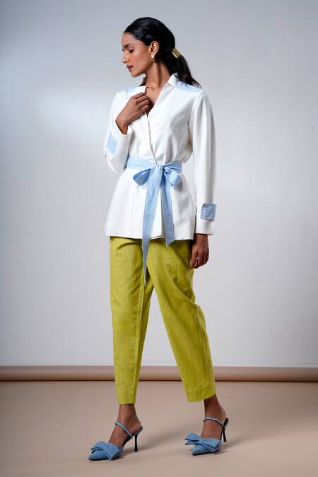 Buy Madder Much White Cotton V-neck Top And Olive Pant Set Online at Aza Fashions Buy_Madder Much_White Cotton V-neck Top And Olive Pant Set _Online_at_Aza_Fashions