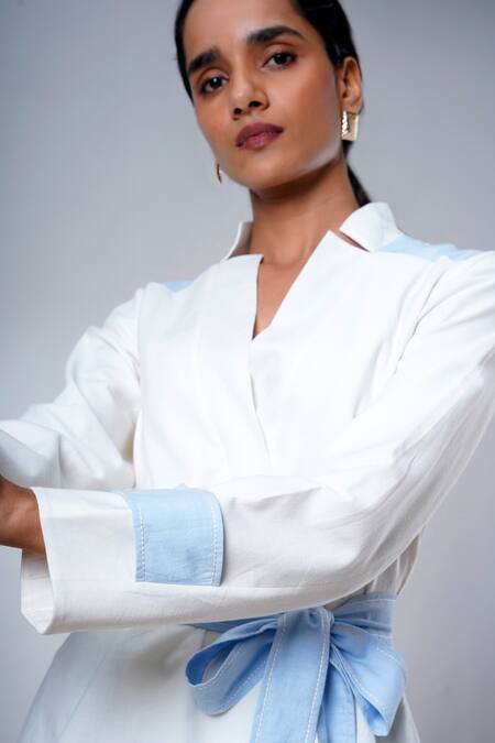 Madder Much White Cotton V-neck Top And Olive Pant Set at Aza Fashions Madder Much_White Cotton V-neck Top And Olive Pant Set _at_Aza_Fashions