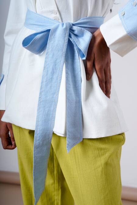 Buy Madder Much White Cotton V-neck Top And Olive Pant Set Buy_Madder Much_White Cotton V-neck Top And Olive Pant Set