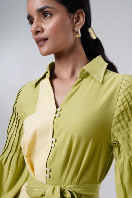 Madder Much Multi Color Cotton Collared Wild Grove Midi Dress With Belt Online at Aza Fashions Madder Much_Multi Color Cotton Collared Wild Grove Midi Dress With Belt _Online_at_Aza_Fashions