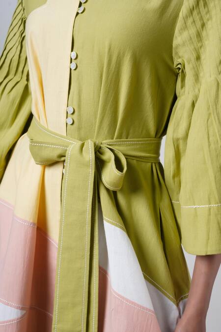 Buy Madder Much Multi Color Cotton Collared Wild Grove Midi Dress With Belt Online at Aza Fashions Buy_Madder Much_Multi Color Cotton Collared Wild Grove Midi Dress With Belt _Online_at_Aza_Fashions