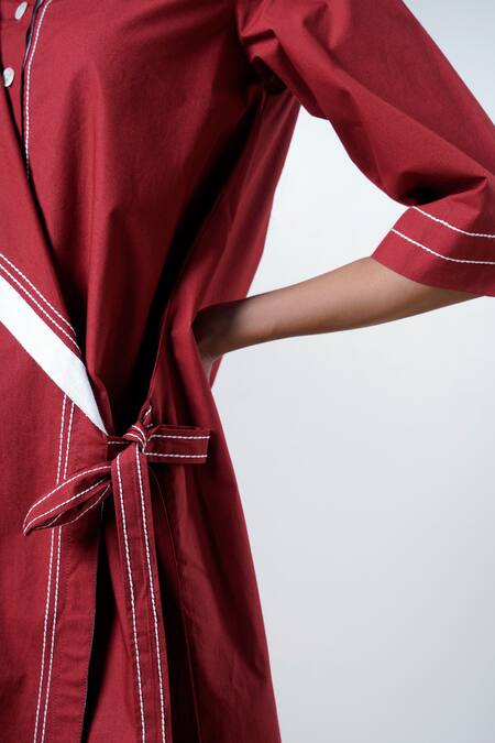 Buy Madder Much Red Cotton Round Neck Brick Modern Angle Dress Online at Aza Fashions Buy_Madder Much_Red Cotton Round Neck Brick Modern Angle Dress _Online_at_Aza_Fashions