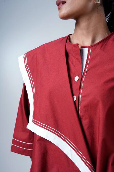 Madder Much Red Cotton Round Neck Brick Modern Angle Dress at Aza Fashions Madder Much_Red Cotton Round Neck Brick Modern Angle Dress _at_Aza_Fashions