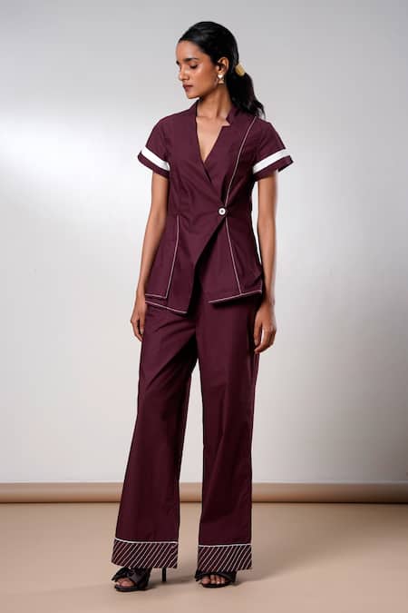 Buy Madder Much Brown Cotton Fold And Flow Wrap Top Pant Set Online at Aza Fashions Buy_Madder Much_Brown Cotton Fold And Flow Wrap Top Pant Set _Online_at_Aza_Fashions