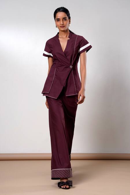 Shop Madder Much Brown Cotton Fold And Flow Wrap Top Pant Set Online at Aza Fashions Shop_Madder Much_Brown Cotton Fold And Flow Wrap Top Pant Set _Online_at_Aza_Fashions