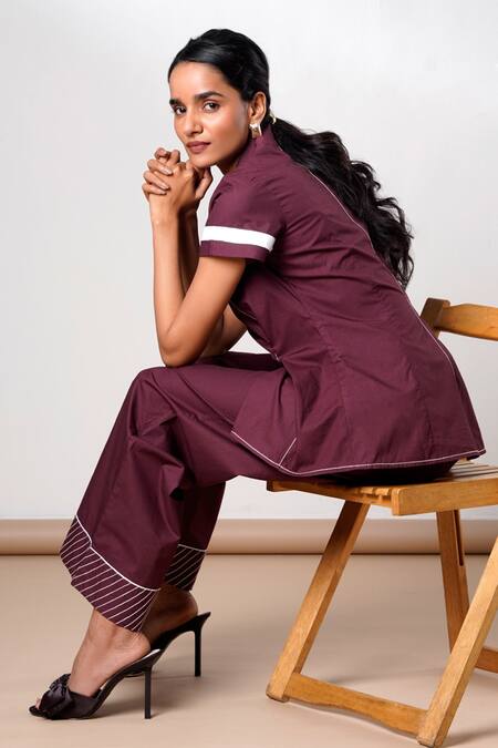 Madder Much Brown Cotton Fold And Flow Wrap Top Pant Set at Aza Fashions Madder Much_Brown Cotton Fold And Flow Wrap Top Pant Set _at_Aza_Fashions