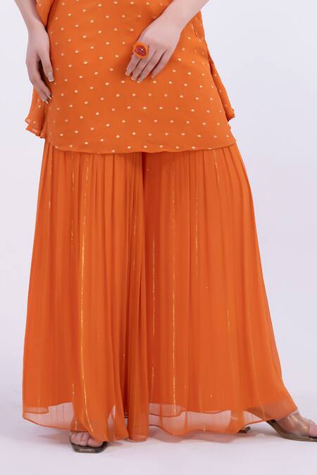 Shop Merge Design Orange Chiffon, Satin Mirrors Keyhole Neck Work Kaftan Kurta Set Online at Aza Fashions Shop_Merge Design_Orange Chiffon, Satin Mirrors Keyhole Neck Work Kaftan Kurta Set _Online_at_Aza_Fashions