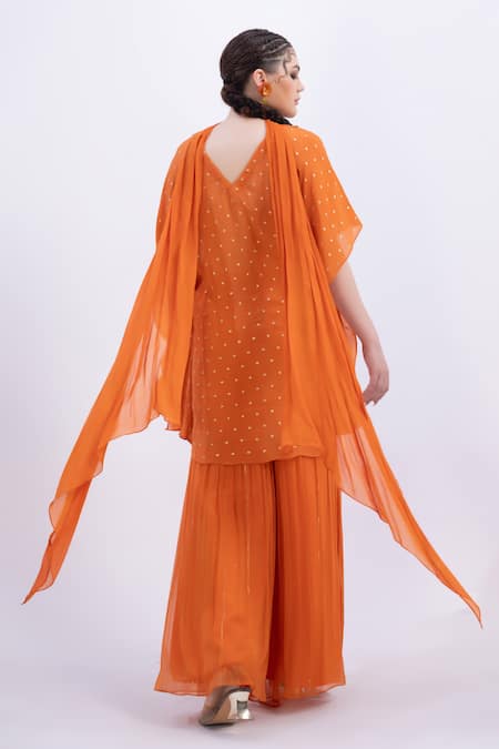 Merge Design Orange Mirror Work Kaftan Kurta Set 