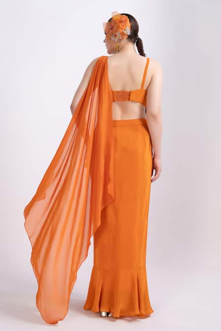 Shop Merge Design Orange Modal, Satin Embroidery, Applique Round Neck Top And Dhoti Skirt at Aza Fashions Shop_Merge Design_Orange Modal, Satin Embroidery, Applique Round Neck Top And Dhoti Skirt _at_Aza_Fashions