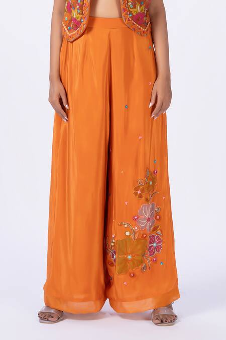 Shop Merge Design Orange Organza, Modal, Satin Applique, Embroidery, Fabric Blouse And Pant Set Online at Aza Fashions Shop_Merge Design_Orange Organza, Modal, Satin Applique, Embroidery, Fabric Blouse And Pant Set _Online_at_Aza_Fashions
