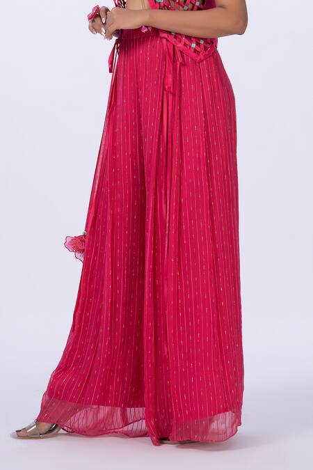 Buy Merge Design Pink Modal, Satin, Georgette Embroidery Open Neck Trellis Work Blouse And Pant Set Online at Aza Fashions Buy_Merge Design_Pink Modal, Satin, Georgette Embroidery Open Neck Trellis Work Blouse And Pant Set _Online_at_Aza_Fashions