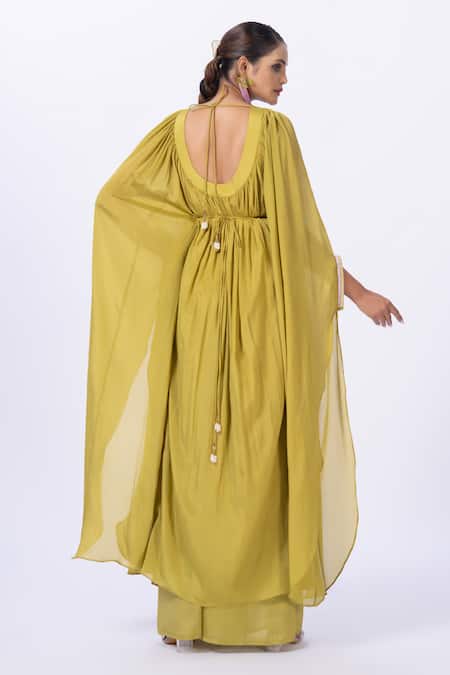Merge Design Embroidered Green Chiffon Kaftan 
