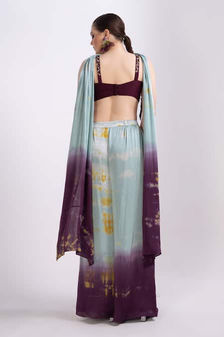 Merge Design Wine Sequin Embroidered Crop Top Set 