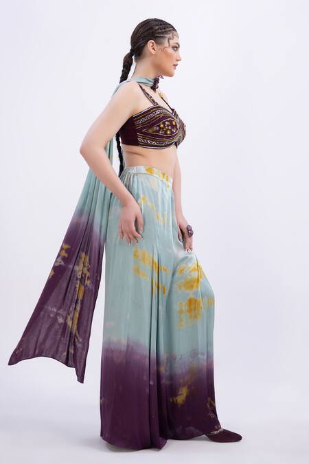 Buy Merge Design Wine Modal, Satin Sequins Embroidered Crop Top Set Online at Aza Fashions Buy_Merge Design_Wine Modal, Satin Sequins Embroidered Crop Top Set _Online_at_Aza_Fashions