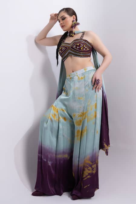 Merge Design Wine Modal, Satin Sequins Embroidered Crop Top Set at Aza Fashions Merge Design_Wine Modal, Satin Sequins Embroidered Crop Top Set _at_Aza_Fashions