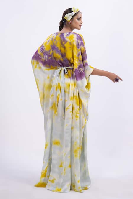 Shop Merge Design Modal, Satin Embroidery V-neck Tie-dye Kaftan at Aza Fashions Shop_Merge Design_Modal, Satin Embroidery V-neck Tie-dye Kaftan _at_Aza_Fashions
