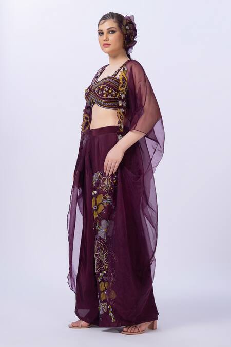 Buy Merge Design Wine Modal, Satin, Organza, Chiffon Sequins, Embroidery Blouse And Pant Set Online at Aza Fashions Buy_Merge Design_Wine Modal, Satin, Organza, Chiffon Sequins, Embroidery Blouse And Pant Set _Online_at_Aza_Fashions