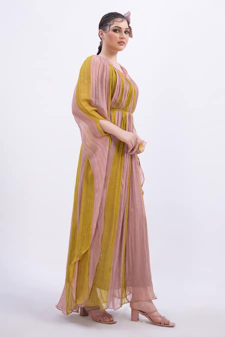 Merge Design_Multi Color Georgette Beads V-neck Kaftan _Online_at_Aza_Fashions