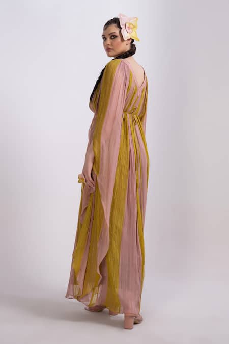 Shop_Merge Design_Multi Color Georgette Beads V-neck Kaftan _at_Aza_Fashions