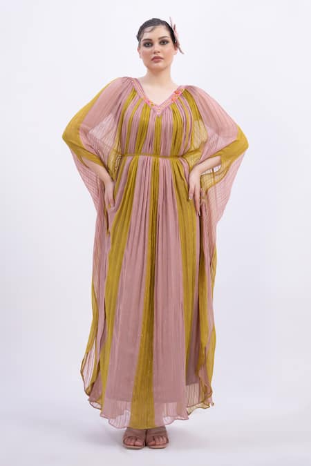 Shop_Merge Design_Multi Color Georgette Beads V-neck Kaftan _Online_at_Aza_Fashions