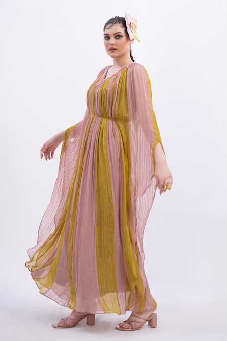 Merge Design_Multi Color Georgette Beads V-neck Kaftan _at_Aza_Fashions