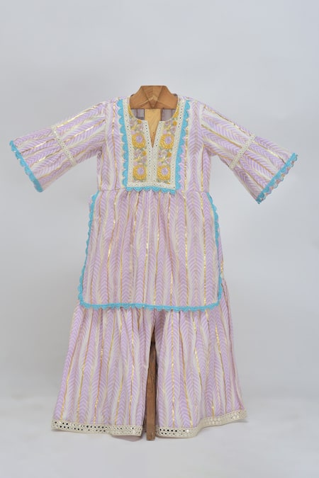 MINIME ORGANICS Lavender Cotton Embroidery, Lace Print Kurta Set 
