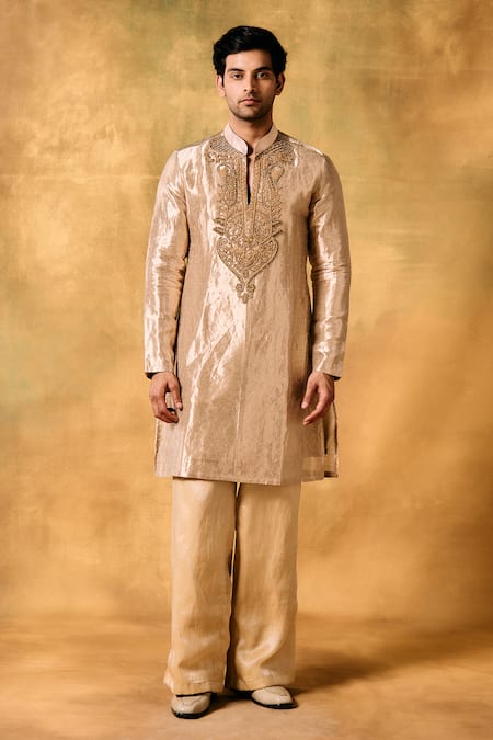 MUKTI AND KAVITH CASA Gold Tissue Embroidery Majesty Kurta Set 