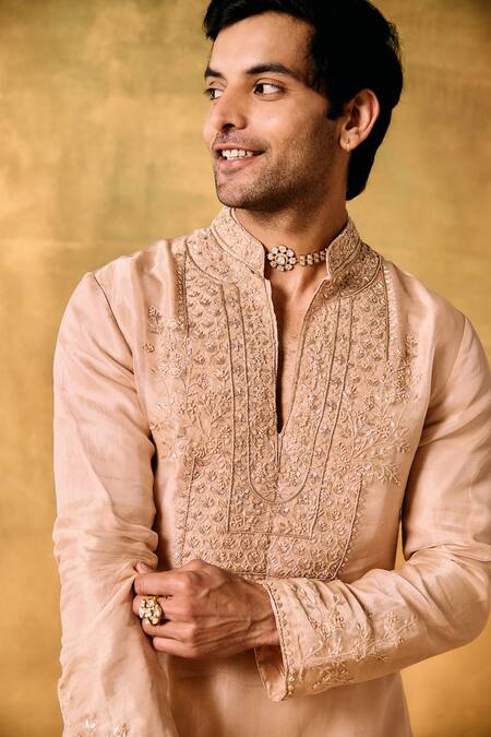 Shop Mukti And Kavith Casa Pink Tissue Embroidery Sunset Bloom Kurta Set Online at Aza Fashions Shop_Mukti And Kavith Casa_Pink Tissue Embroidery Sunset Bloom Kurta Set _Online_at_Aza_Fashions