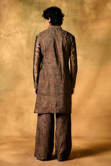 Mukti And Kavith Casa Mocha Rustle Tissue Kurta Set 