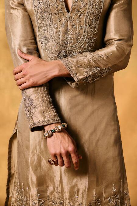 Mukti And Kavith Casa_Gold Tissue Embroidery Dawn Kurta Set _at_Aza_Fashions
