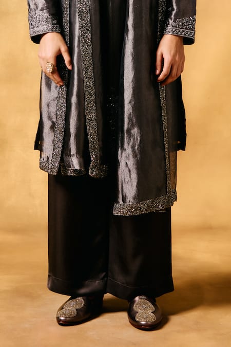Mukti And Kavith Casa_Gray Tissue Embroidery Smoky Moon Kurta Set _Online_at_Aza_Fashions
