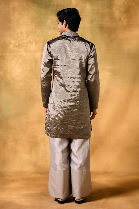 Mukti And Kavith Casa Silver Mist Tissue Kurta Set 