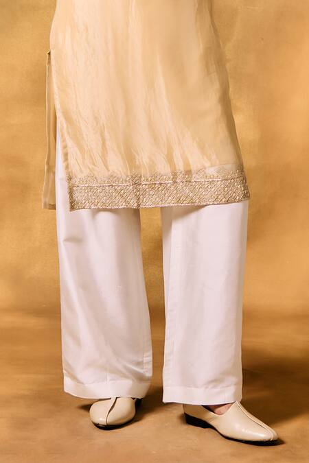 Mukti And Kavith Casa_Beige Tissue Embroidery Sandy Dunes Kurta Set _Online_at_Aza_Fashions