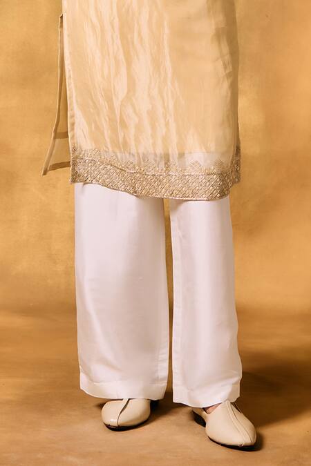 Buy_Mukti And Kavith Casa_Beige Tissue Embroidery Sandy Dunes Kurta Set _Online_at_Aza_Fashions