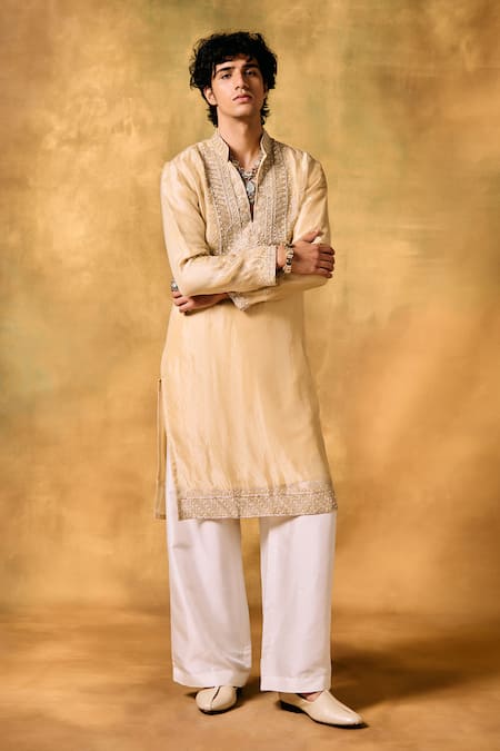 MUKTI AND KAVITH CASA Beige Tissue Embroidery Sandy Dunes Kurta Set 