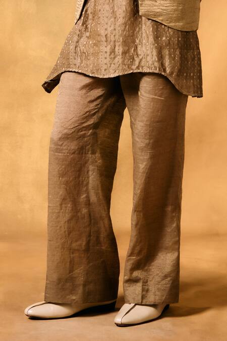 Mukti And Kavith Casa_Gold Chiffon, Silk Beads Aura Jacket Kurta Set _Online_at_Aza_Fashions