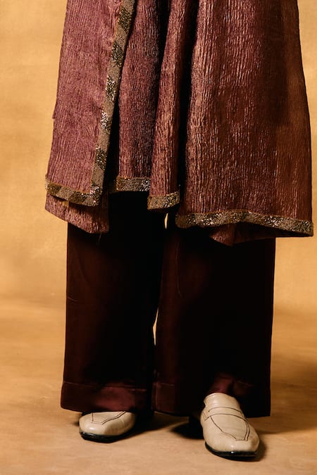 Mukti And Kavith Casa_Purple Crepe Embroidery Regal Crush Sherwani Jacket Set _Online_at_Aza_Fashions