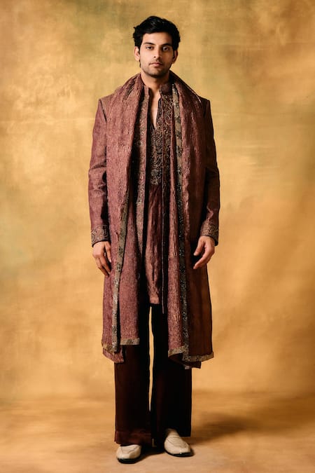 Shop_Mukti And Kavith Casa_Purple Crepe Embroidery Regal Crush Sherwani Jacket Set _Online_at_Aza_Fashions