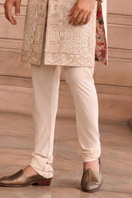 Mukti And Kavith Casa_Beige Brocade Embroidery Sherwani Set _Online_at_Aza_Fashions