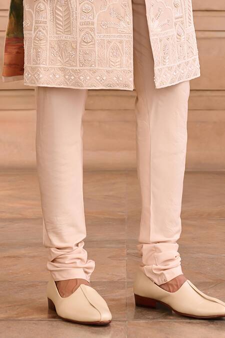 Mukti And Kavith Casa_Pink Silk Embroidery Powder Sherwani Set _Online_at_Aza_Fashions