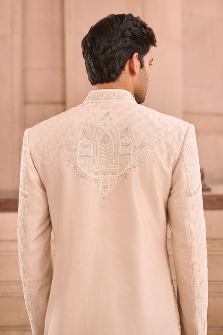 Mukti And Kavith Casa Powder Pink Silk Embroidered Sherwani Set 