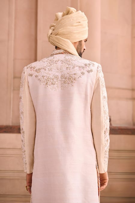 Mukti And Kavith Casa Royal Pink Raw Silk Sherwani Set 