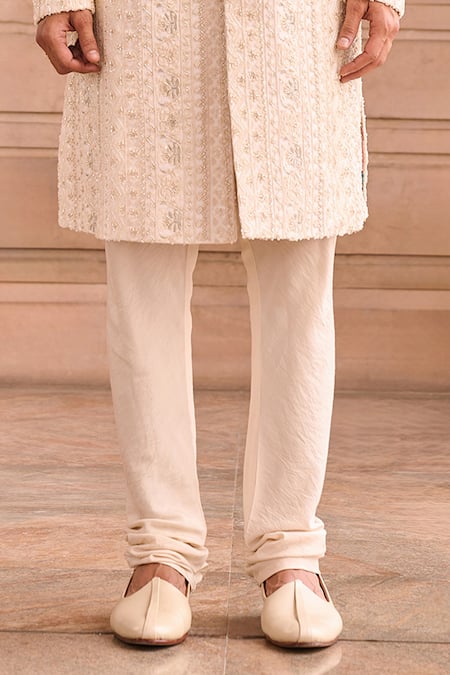 Mukti And Kavith Casa_Ivory Lucknowi Sherwani Set _Online_at_Aza_Fashions