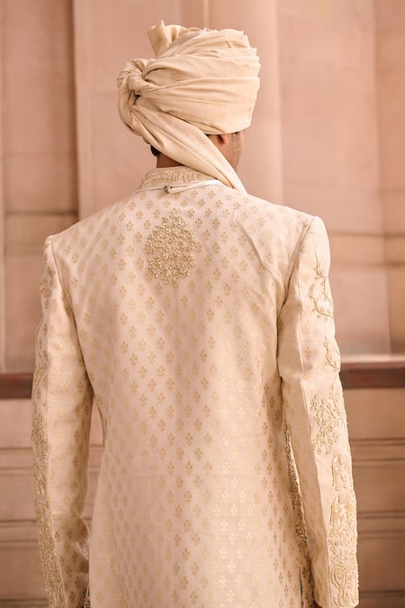 Mukti And Kavith Casa Golden Banarasi Sherwani Set 