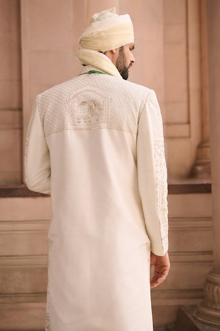 Mukti And Kavith Casa Ivory Silk Legacy Sherwani Set 