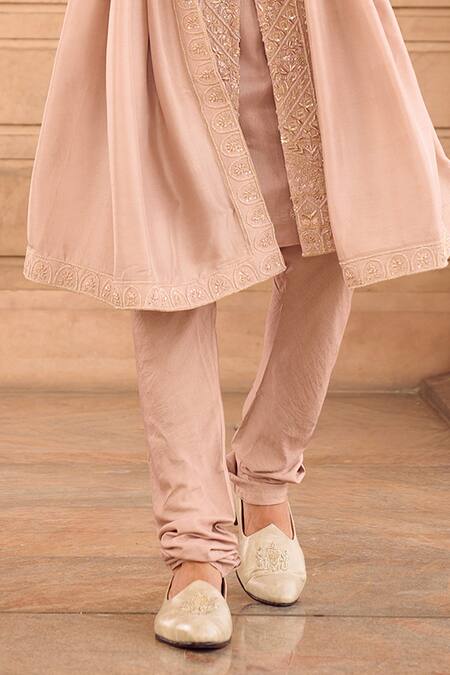 Mukti And Kavith Casa_Pink Silk Embroidery Blush Resham Sherwani Set _Online_at_Aza_Fashions