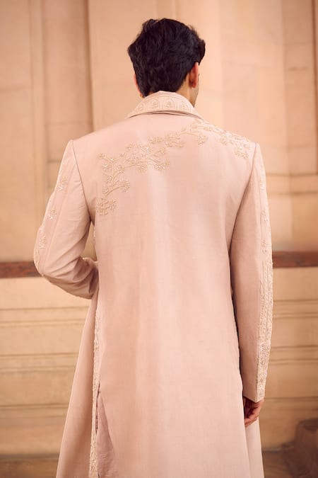 Mukti And Kavith Casa Blush Pink Resham Embroidered Sherwani Set 