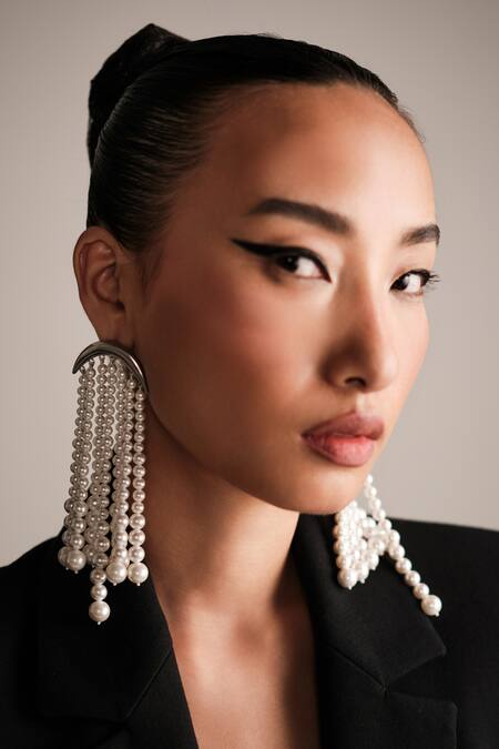 Buy_Anaash_White Pearls Waterfall Earrings _Online_at_Aza_Fashions
