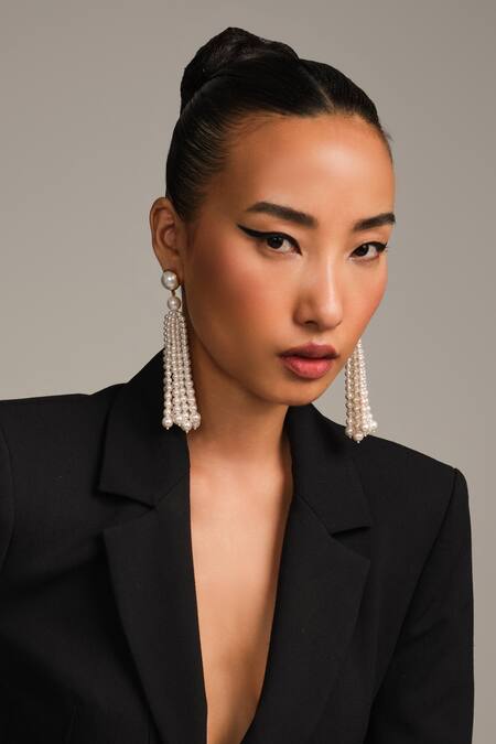Anaash_White Pearls Designer Tassel Earrings _Online_at_Aza_Fashions